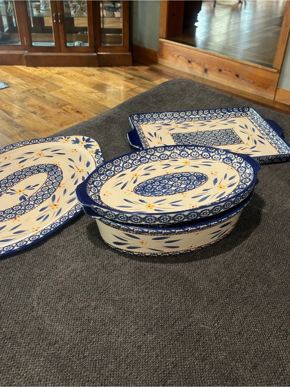 Temp-Tations Blue and White Old World Floral Ceramic Serving Platters Casserole